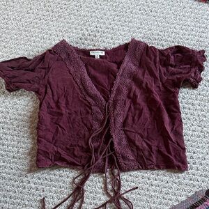 Fashion Nova Burgundy Lace Trim Crop Top